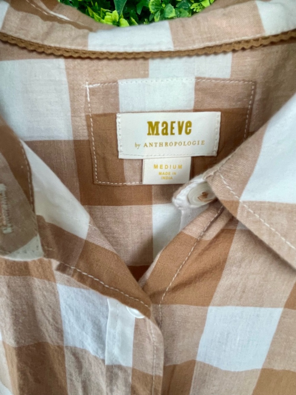 Maeve by Anthropologie Buffalo Check Button Front Shirt | 100% Cotton Medium - Picture 5 of 10